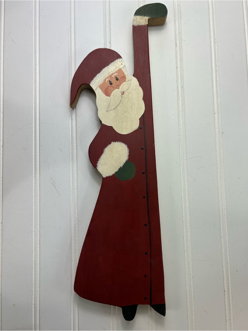 Vintage Santa Hand-Painted Red Santa Door Frame Hanger Wall Decor Holiday